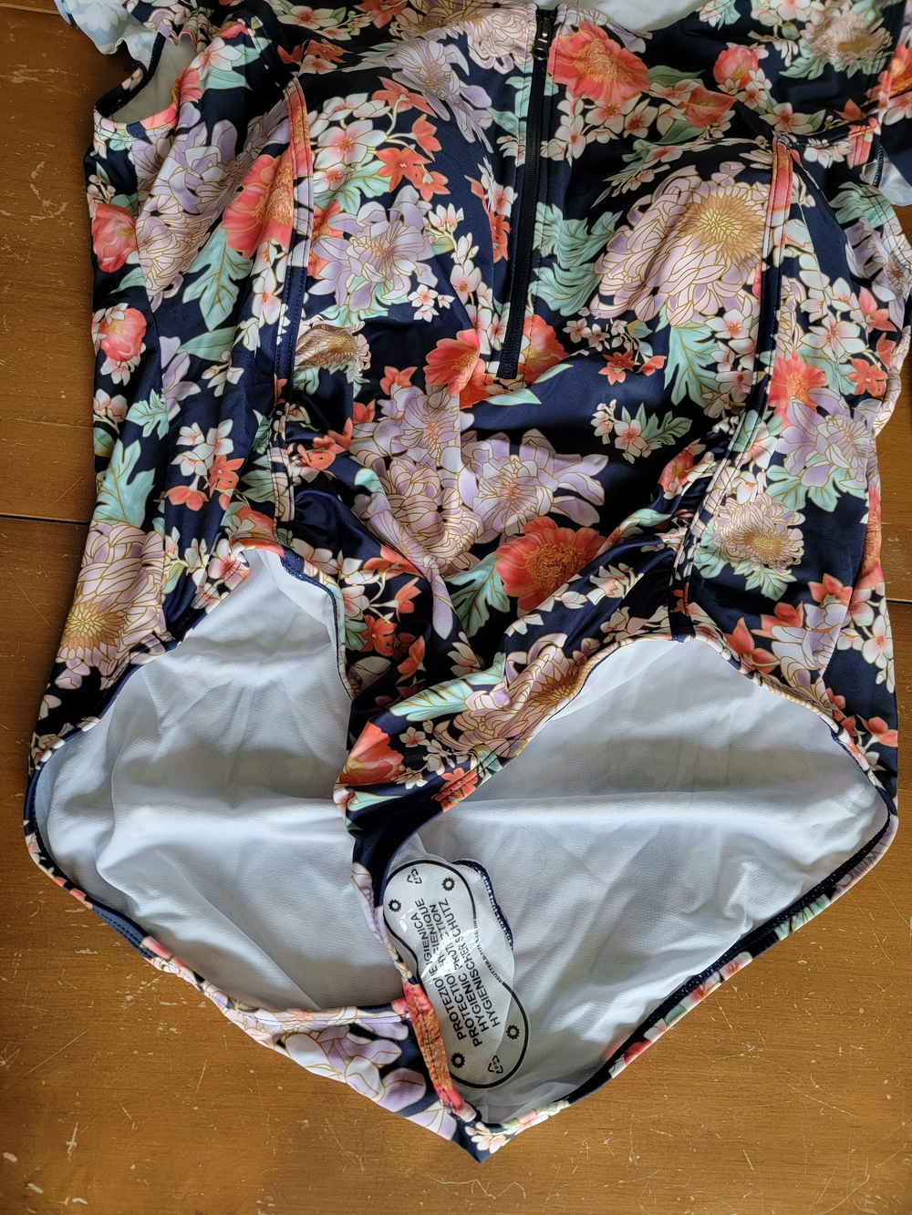 Floral One-Piece Zip Front Swimsuit - Navy with Floral Pattern Size 4X NWT - Picture 4 of 11